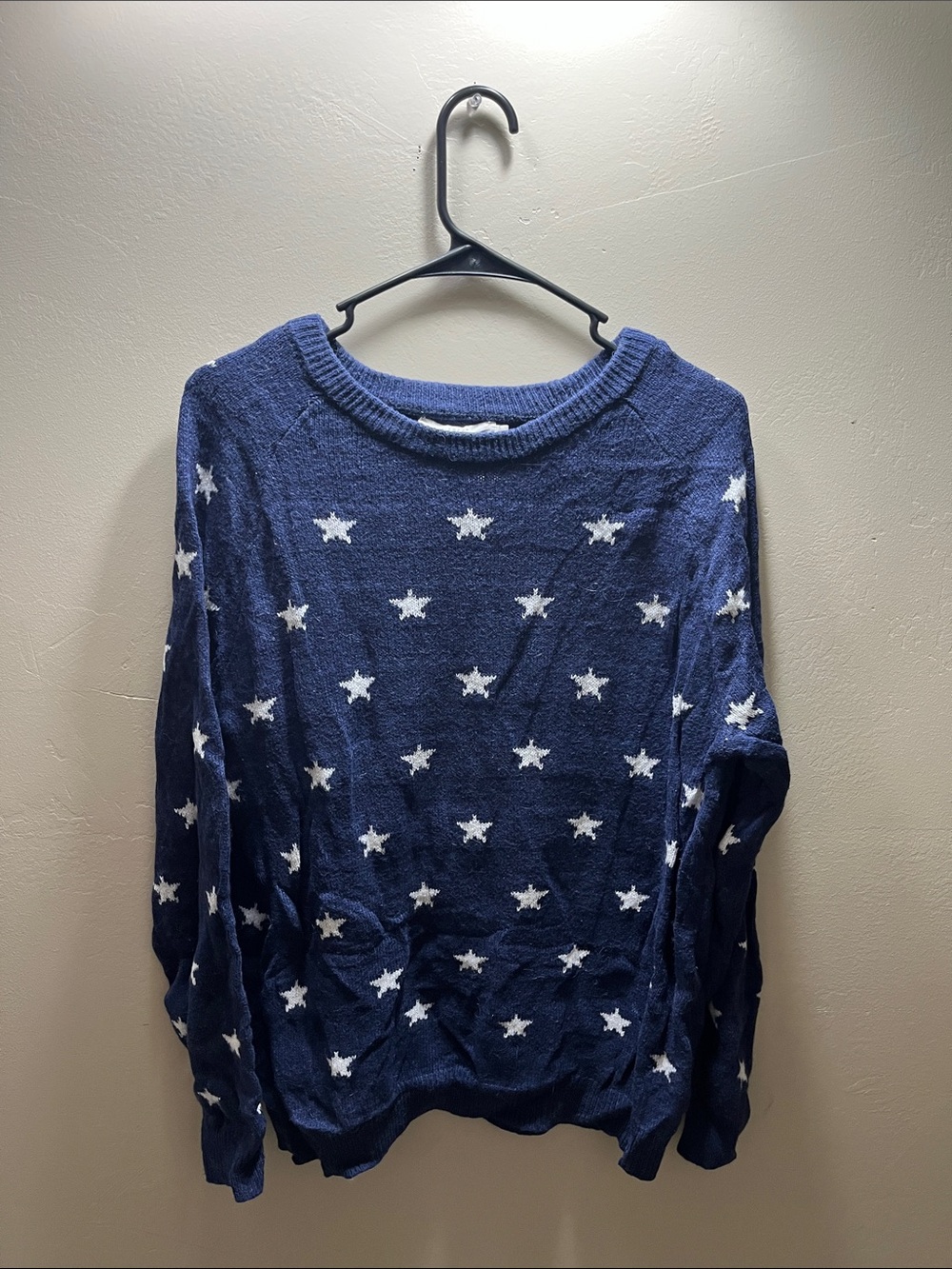 Men's Navy Crewneck Sweater with White Star Pattern